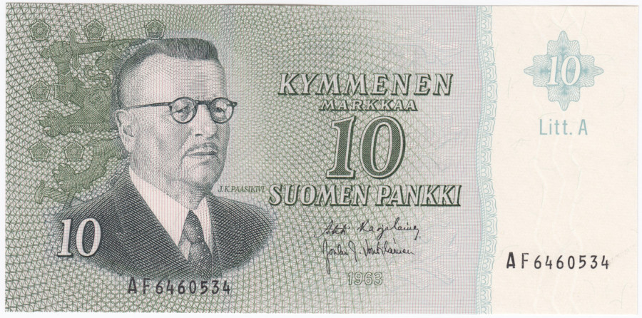 10 Markkaa 1963 Litt.A AF6460534 kl.9